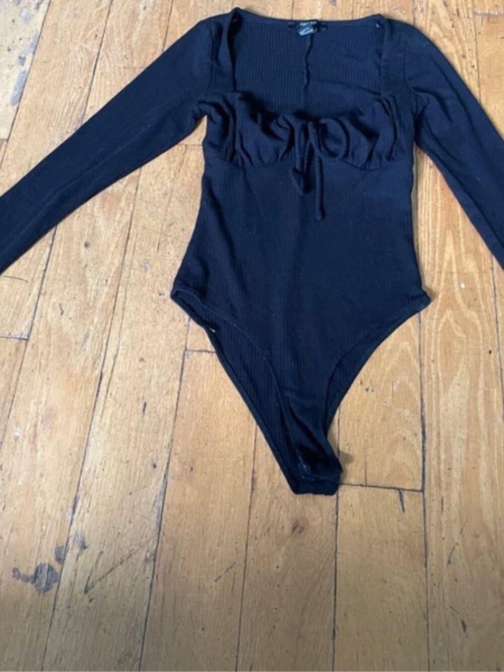 Forever21 black ribbed sweetheart-neck bodysuit